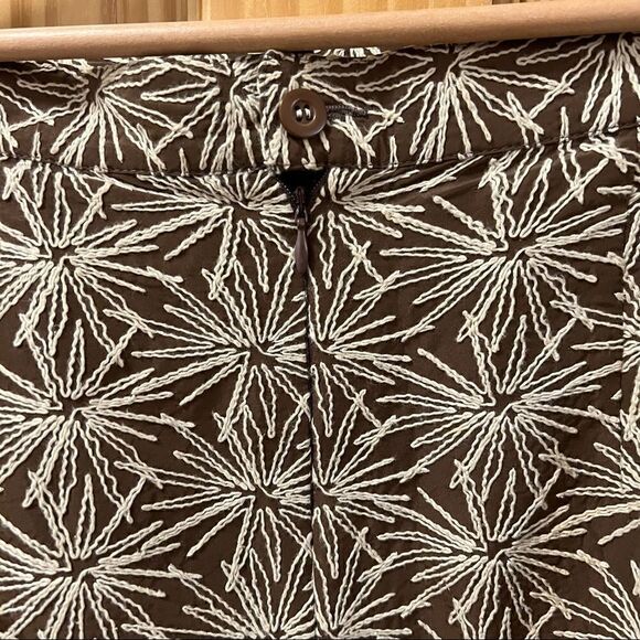 Zanella tan brown white Betty embroidered pattern pencil midi skirt 6 - Picture 6 of 8